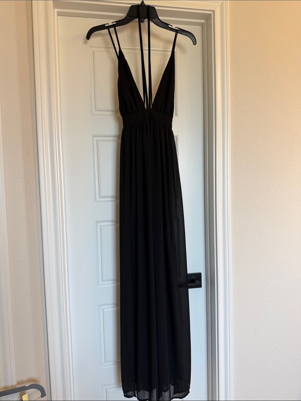 She + Sky Black Strappy Deep V Maxi Dress